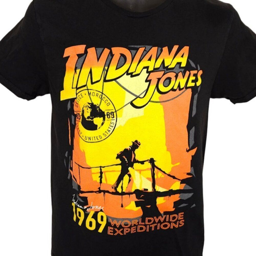 Indiana Jones T Shirt Mens Size Small Black 1969 Worldwide Expeditions Retro
